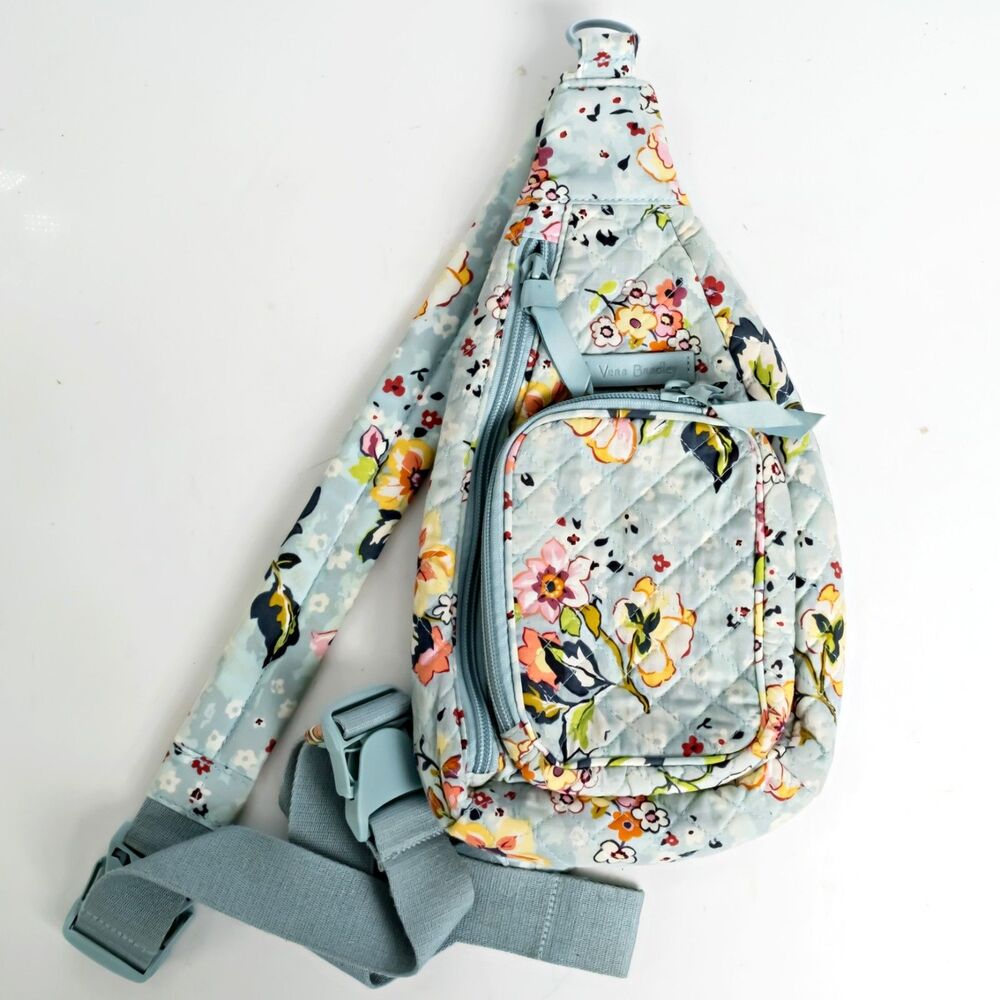 Vera Bradley Sling Backpack Womens Blue Floral Quilted Crossbody Bag